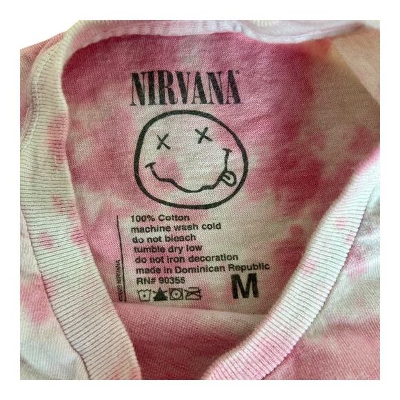 Nirvana Pink Tie Dye Yellow Smiley Band Tee Size Medium - Picture 4 of 4